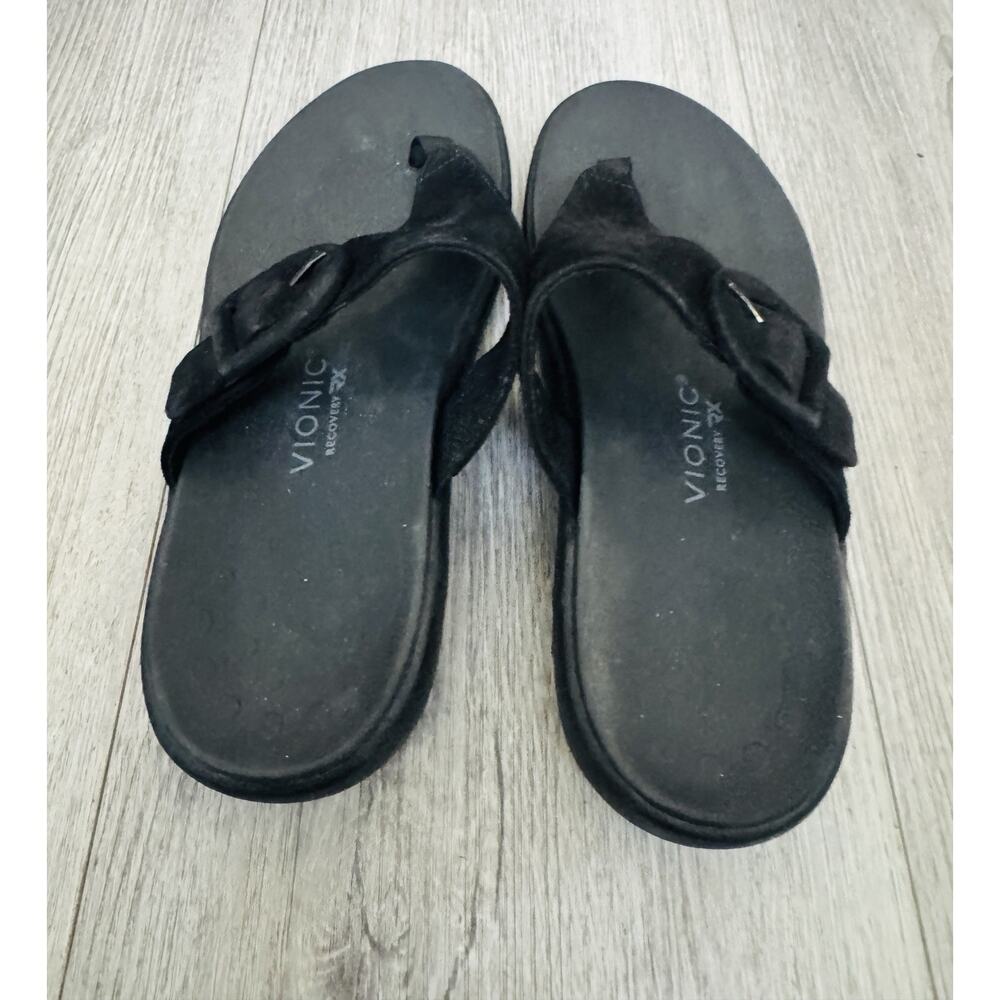 VIONIC Activate RX Women's Size 9 Suede Black Orthotic Thong Buckle Sandals - Picture 4 of 6